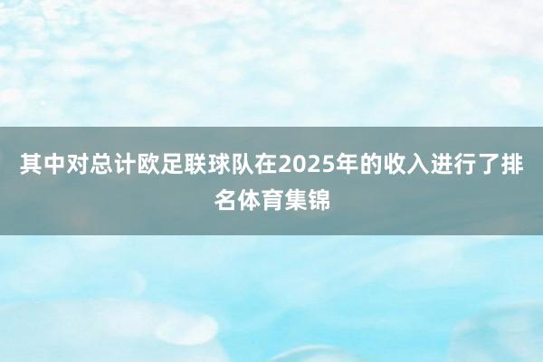 其中对总计欧足联球队在2025年的收入进行了排名体育集锦