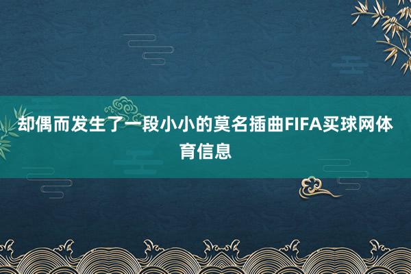 却偶而发生了一段小小的莫名插曲FIFA买球网体育信息